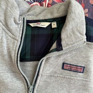 Grey & plaid women’s Vineyard Vines 1/4 zip sweatshirt